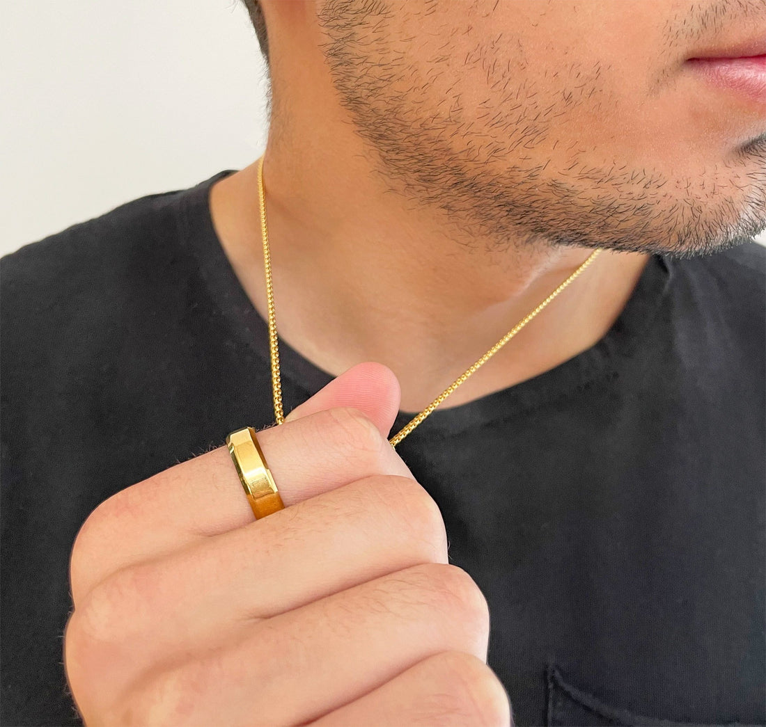 GOLD RING BAND MENS WATERPROOF JEWELRY