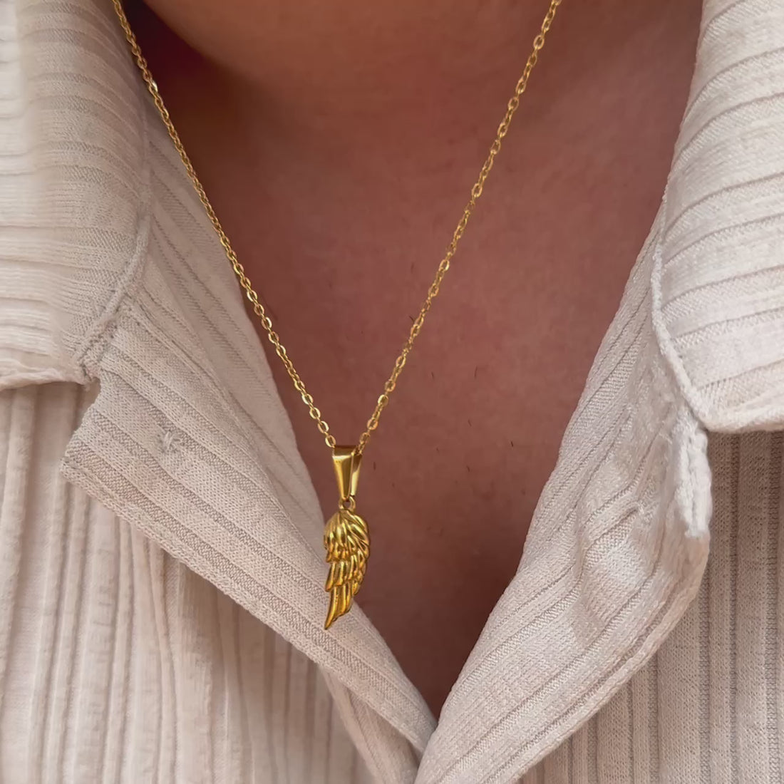 gold angel wing pendant necklace mens waterproof jewelry