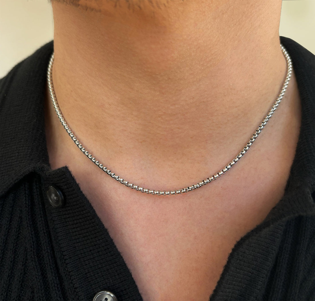 thin silver Rolo chain necklace mens waterproof jewelry