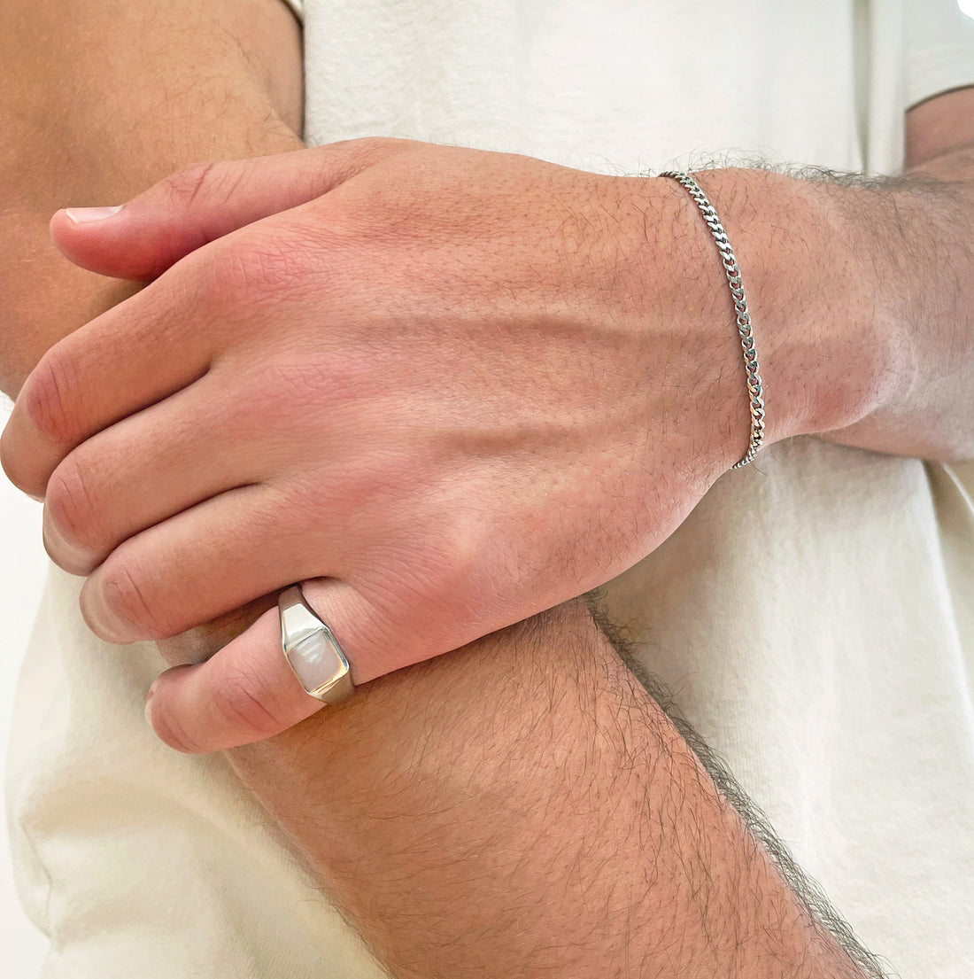 thin silver curb chain bracelet waterproof jewelry
