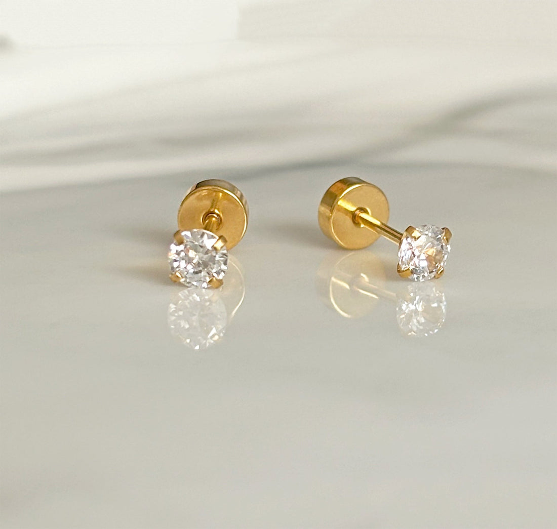 gold diamond stud eaarrings mens waterproof jewelry