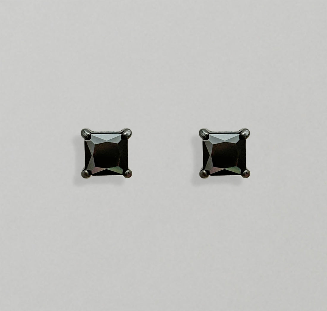 black sqaure diamond stud earrings mens waterproof jewelry