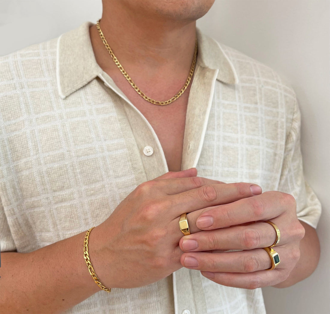 gold signet ring mens waterproof jewelry