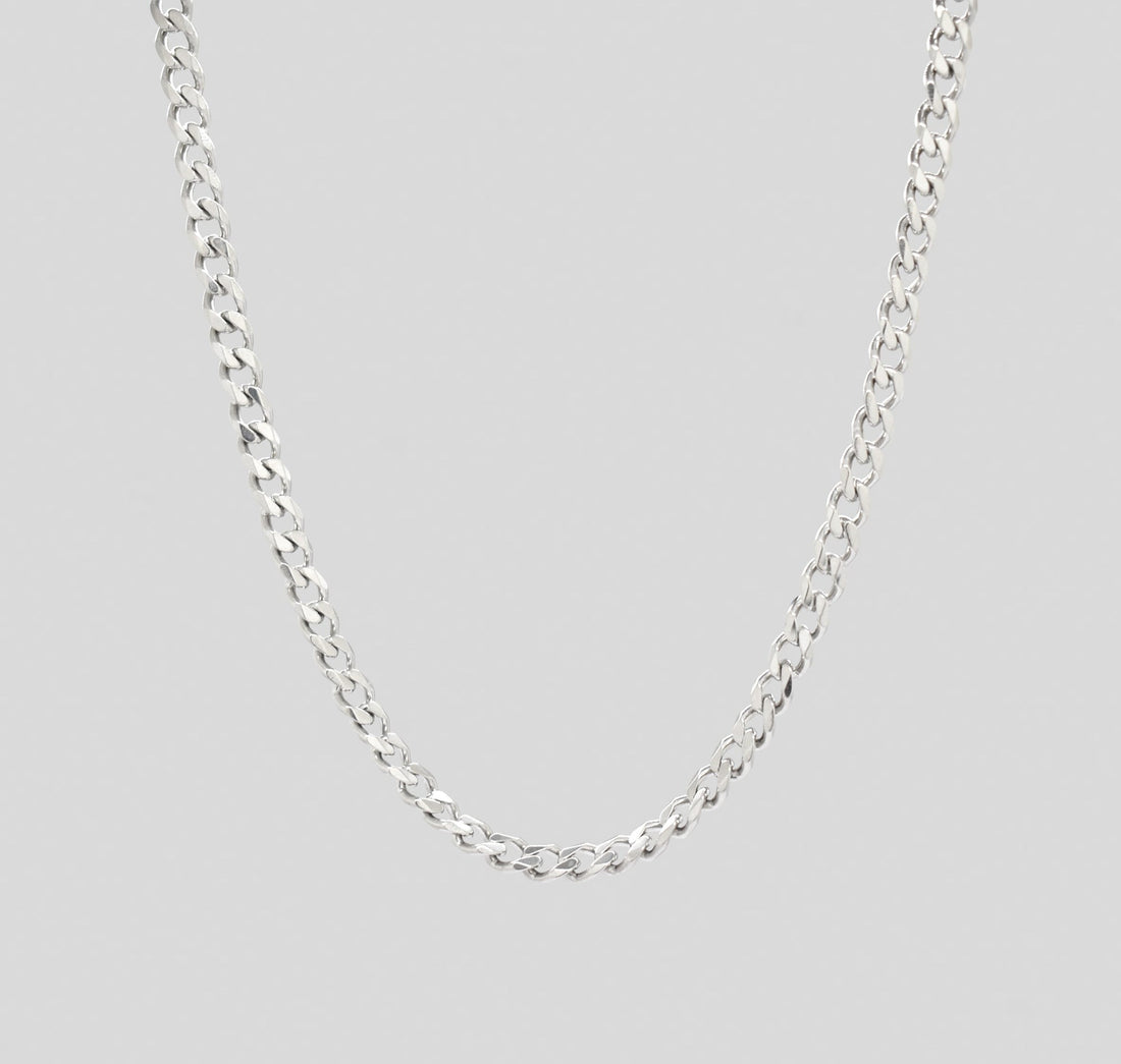 medium silver curb chain necklace mens waterproof jewelry