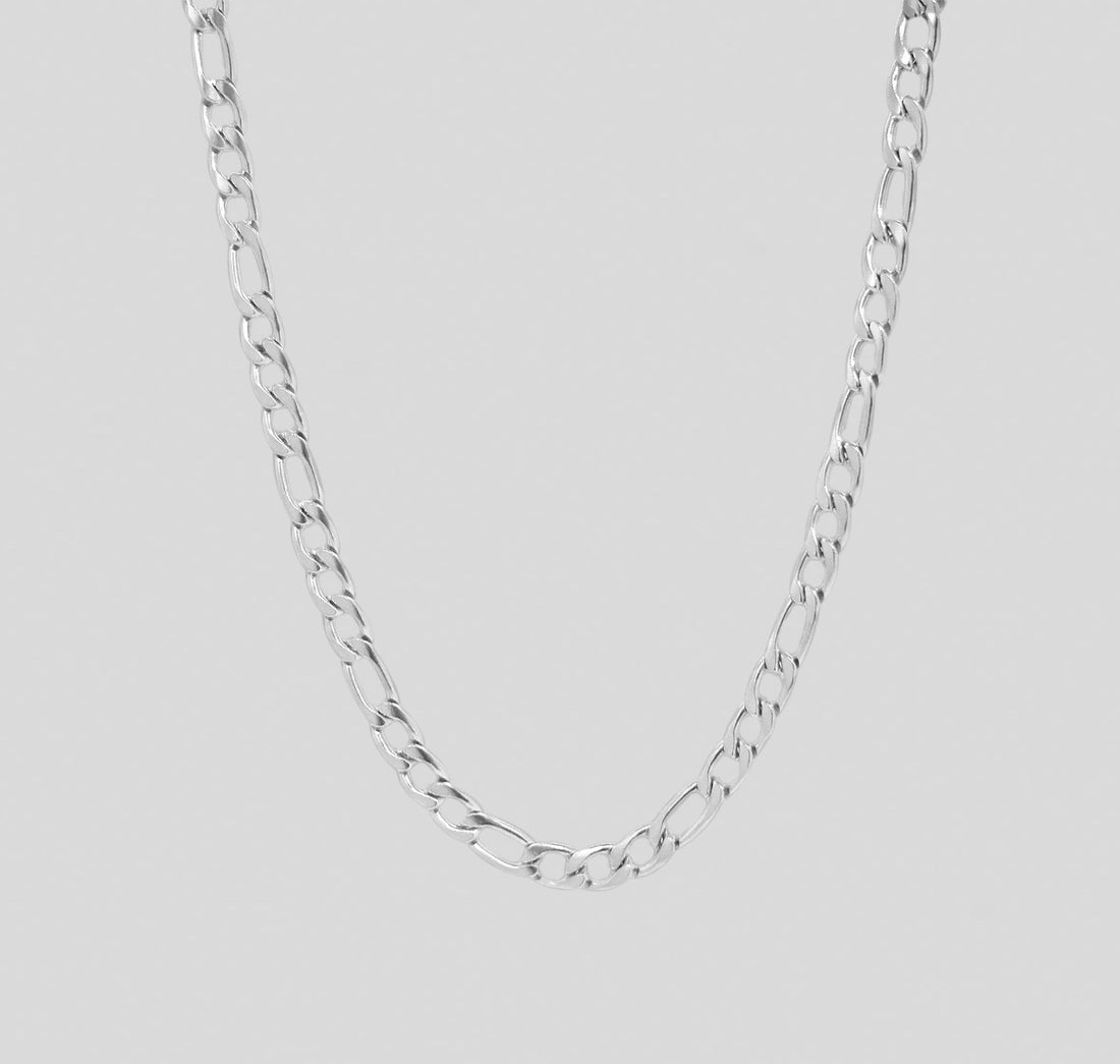 silver figaro chain necklace mens waterproof jewelry